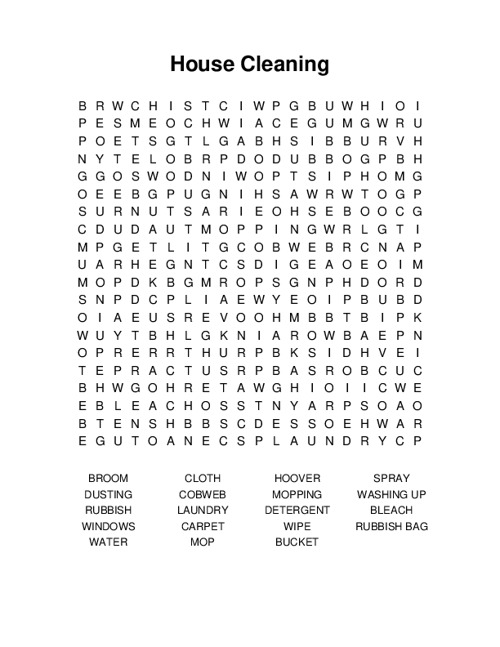 House Cleaning Word Search Puzzle