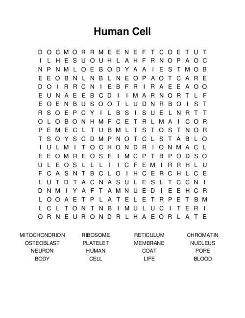 Human Cell Word Search Puzzle