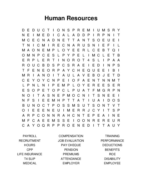 Human Resources Word Search Puzzle