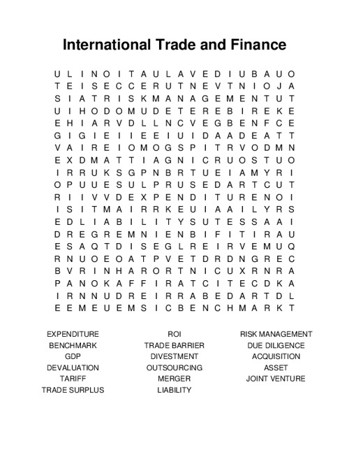 International Trade and Finance Word Search Puzzle