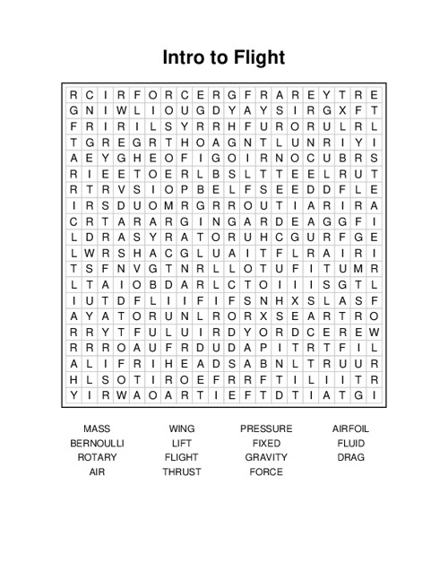 Intro to Flight Word Search Puzzle