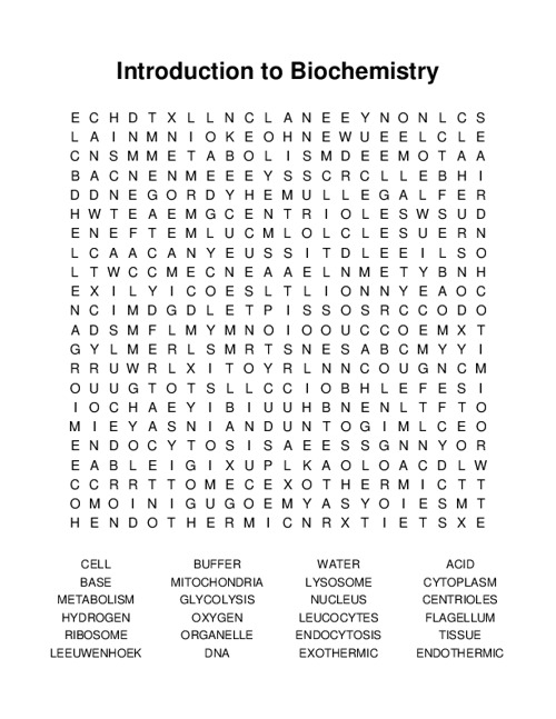 Introduction to Biochemistry Word Search Puzzle