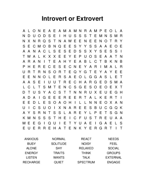 Introvert or Extrovert Word Search Puzzle