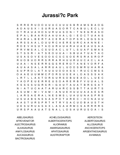 Jurassi̇c Park Word Search Puzzle