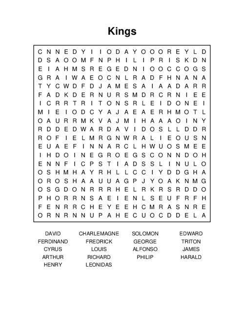 Kings Word Search Puzzle