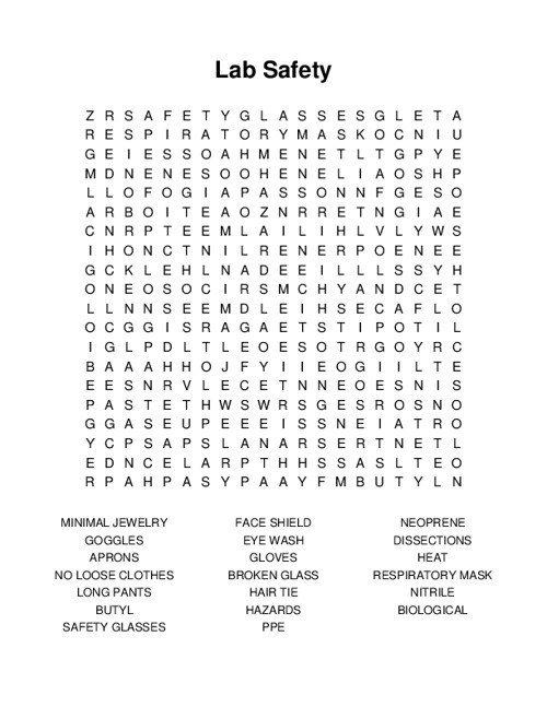 Lab Safety Word Search Puzzle