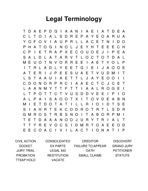 Legal Terminology Word Search Puzzle