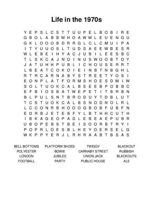 Life in the 1970s Word Search Puzzle