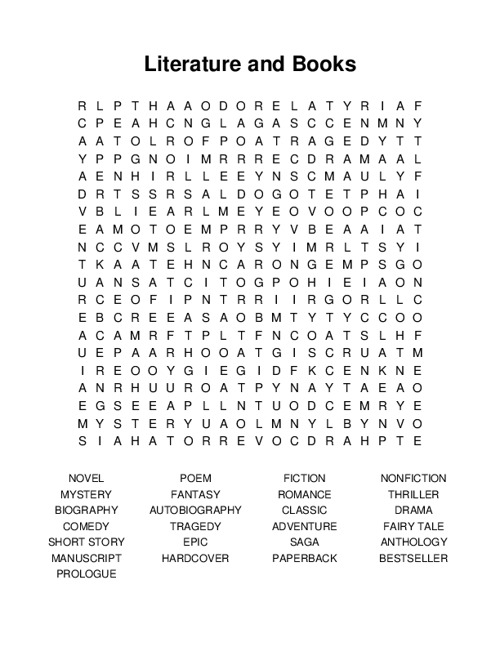 Literature and Books Word Search Puzzle