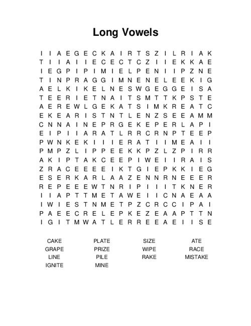 Long Vowels Word Search Puzzle