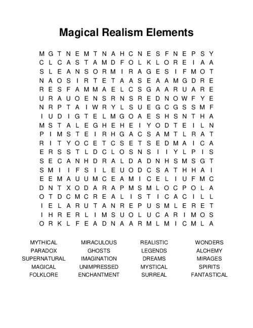 Magical Realism Elements Word Search Puzzle