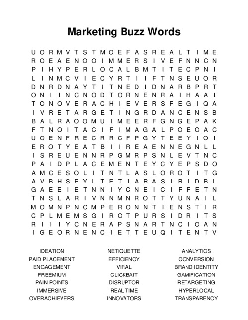 Marketing Buzz Words Word Search Puzzle