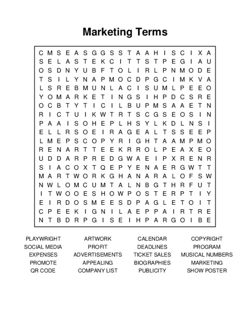 Marketing Terms Word Search Puzzle