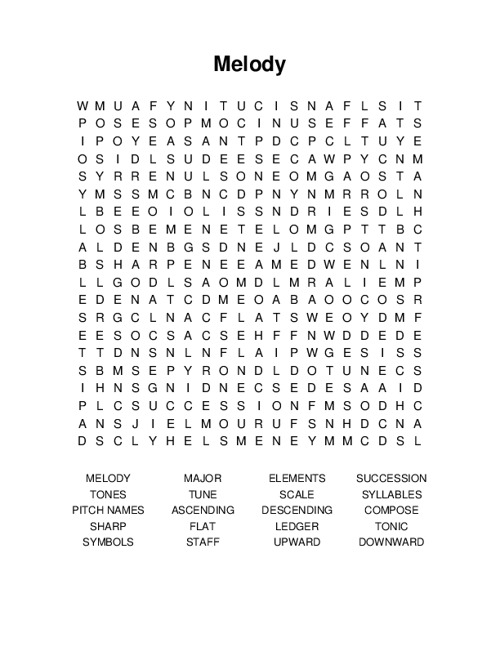 Melody Word Search Puzzle