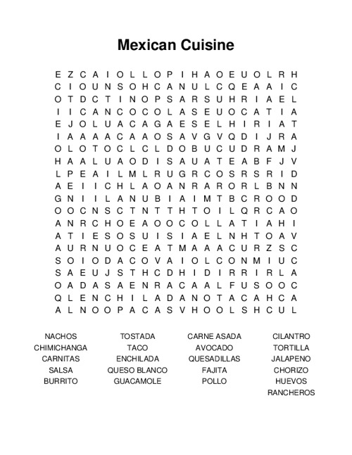 Mexican Cuisine Word Search Puzzle