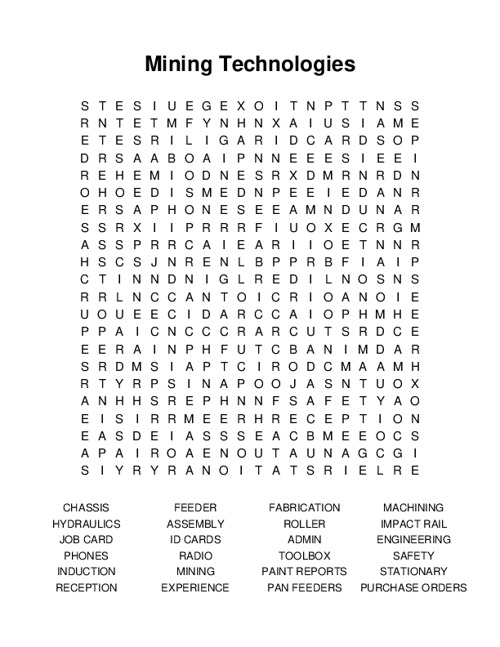 Mining Technologies Word Search Puzzle