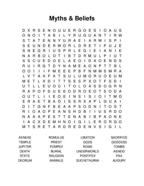 Myths & Beliefs Word Search Puzzle