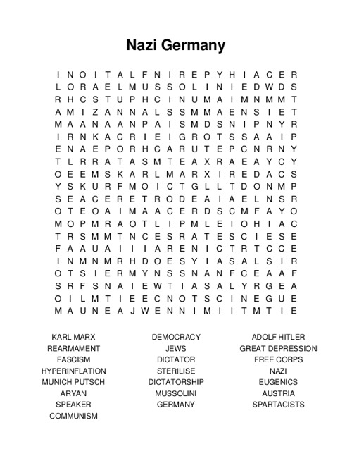 Nazi Germany Word Search Puzzle