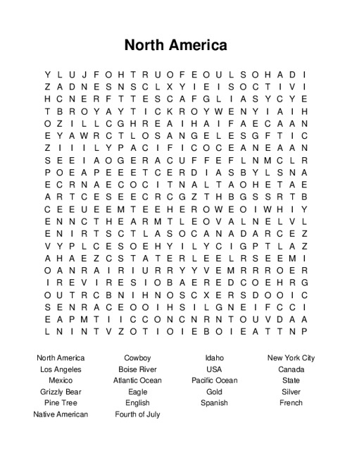 North America Word Search Puzzle