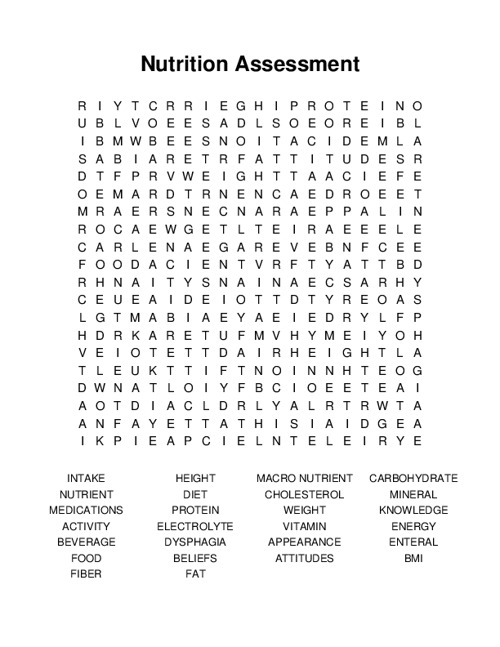 Nutrition Assessment Word Search Puzzle