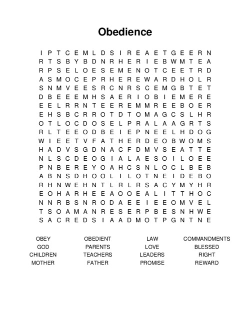 Obedience Word Search Puzzle