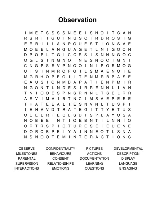 Observation Word Search Puzzle