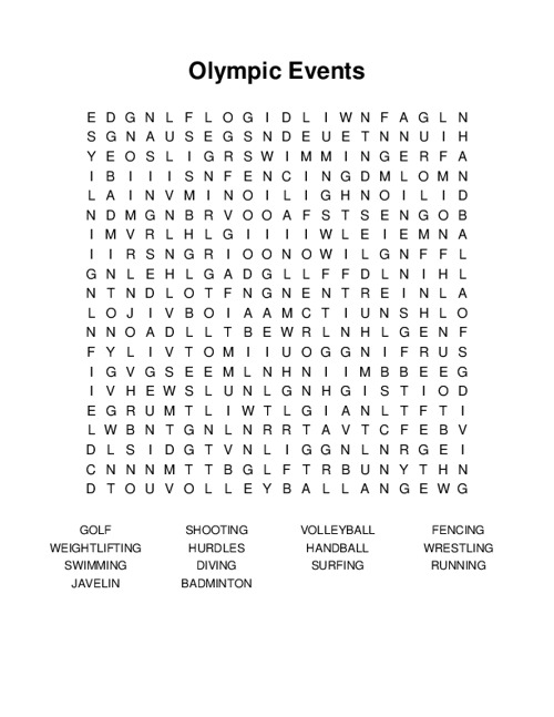 Olympic Events Word Search Puzzle