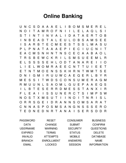 Online Banking Word Search Puzzle