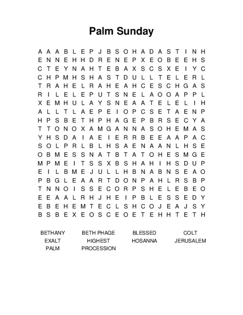 Palm Sunday Word Search Puzzle