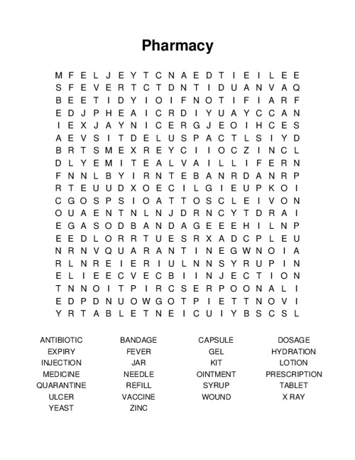 Pharmacy Word Search Puzzle