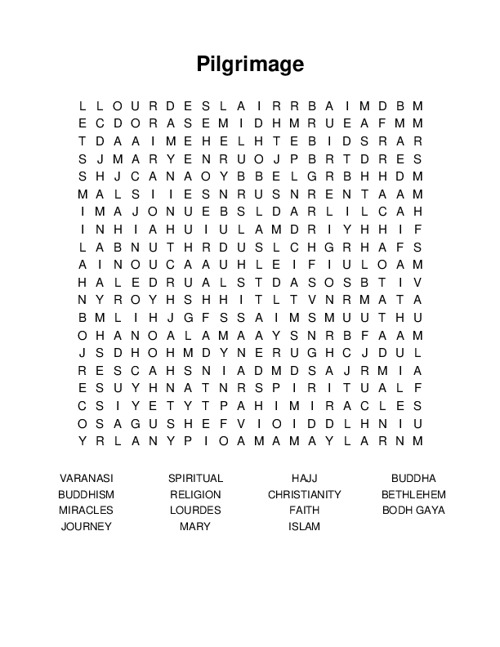 Pilgrimage Word Search Puzzle