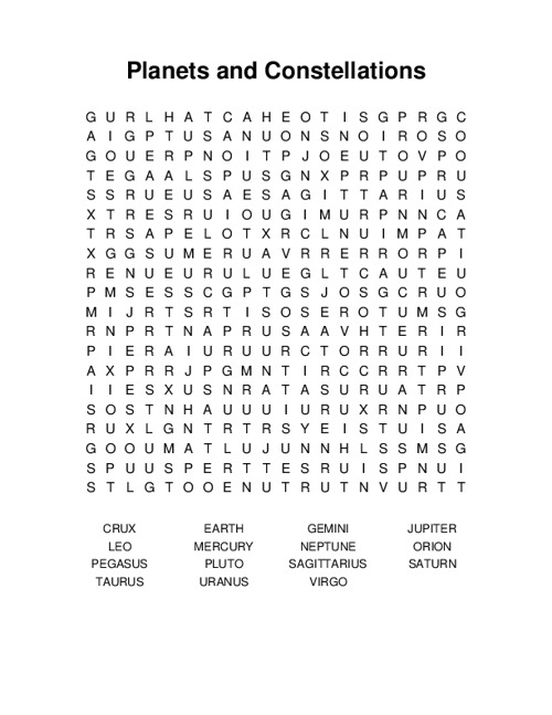 Planets and Constellations Word Search Puzzle