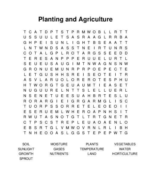 Planting and Agriculture Word Search Puzzle