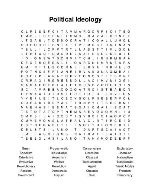 Political Ideology Word Search Puzzle