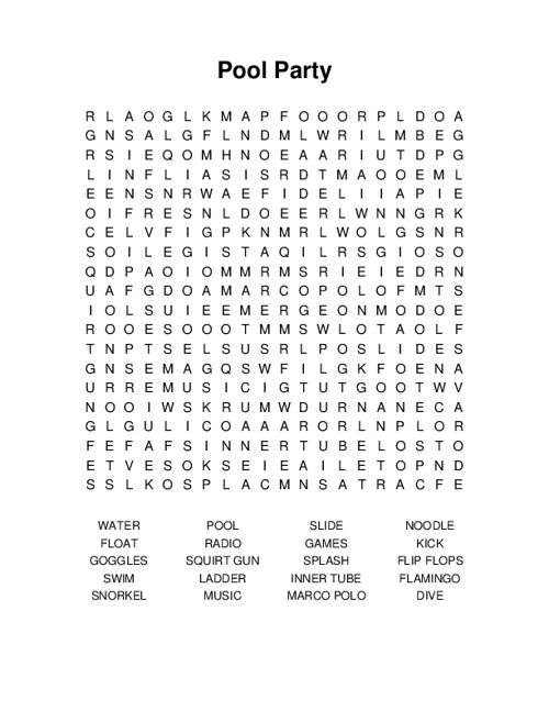 Pool Party Word Search Puzzle