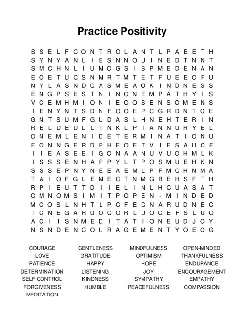 Practice Positivity Word Search Puzzle