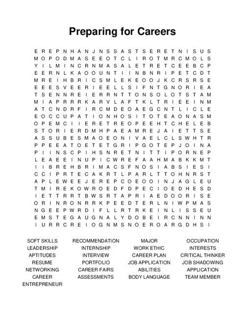 Preparing for Careers Word Search Puzzle