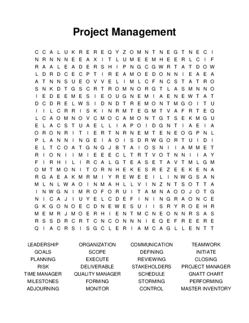 Project Management Word Search Puzzle