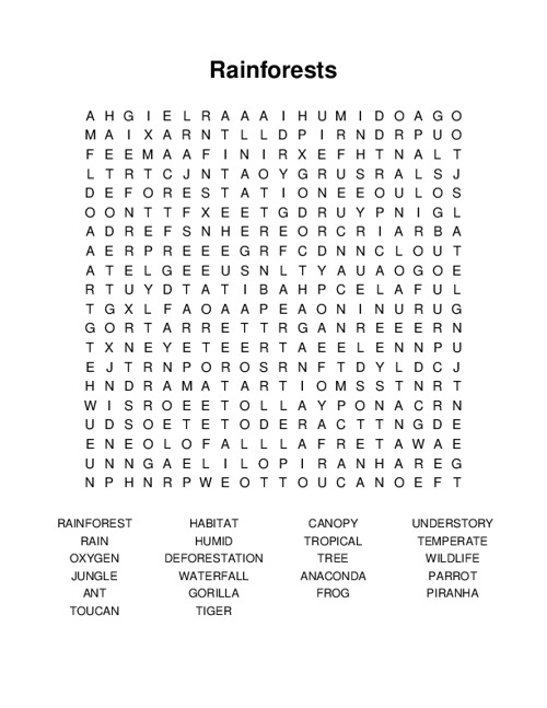 Rainforests Word Search Puzzle