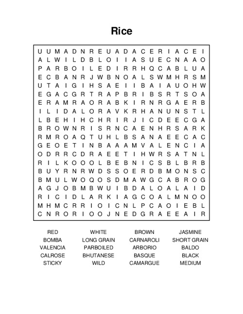 Rice Word Search Puzzle