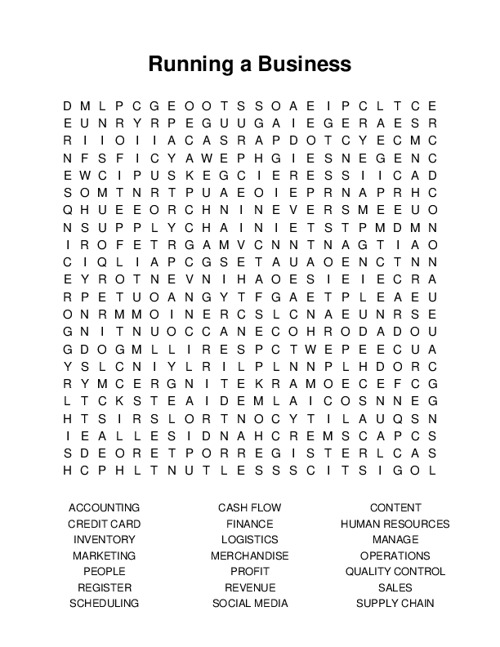 Running a Business Word Search Puzzle