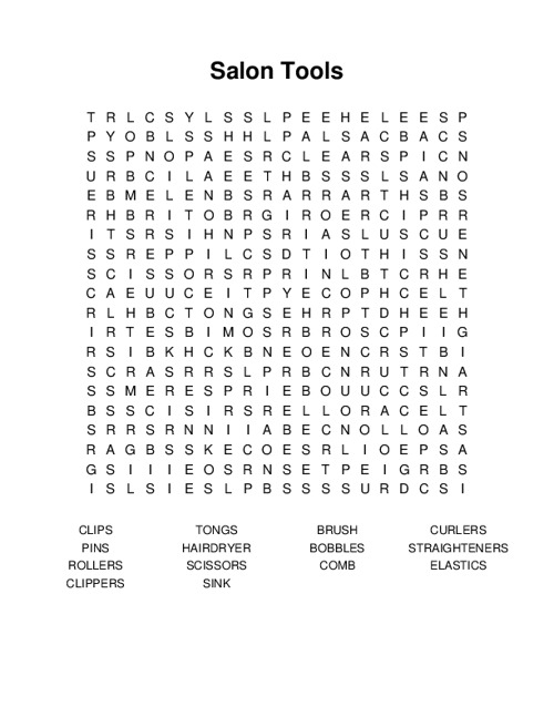 Salon Tools Word Search Puzzle