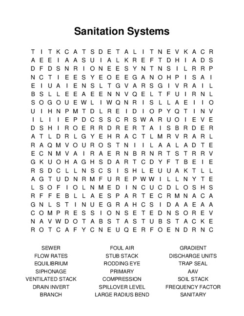 Sanitation Systems Word Search Puzzle