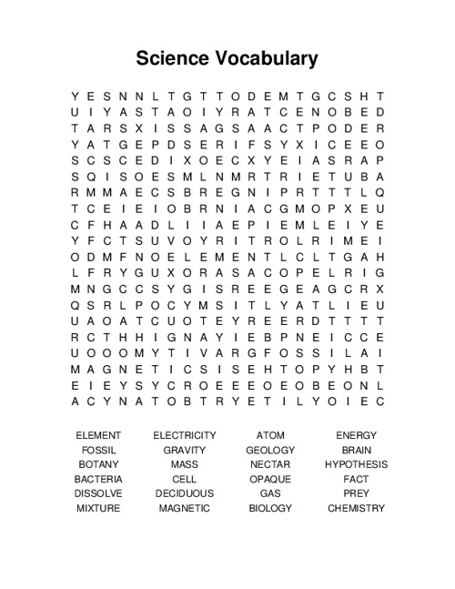 Science Vocabulary Word Search Puzzle