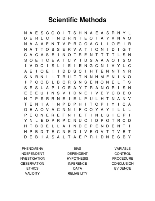 Scientific Methods Word Search Puzzle