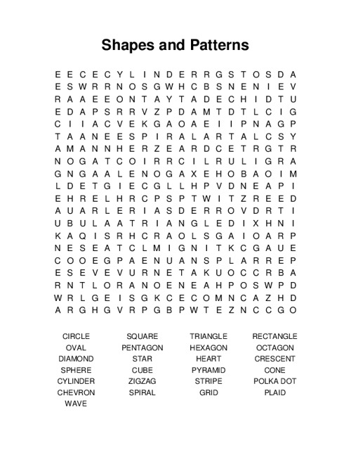 Shapes and Patterns Word Search Puzzle