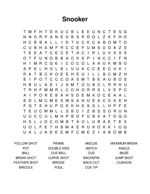 Snooker Word Search Puzzle