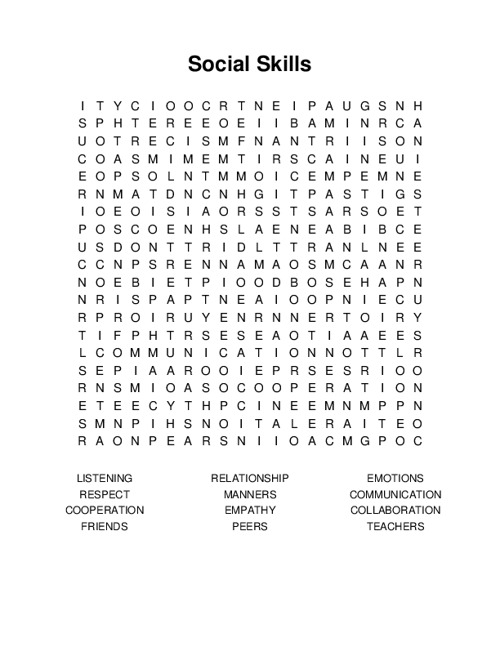 Social Skills Word Search Puzzle