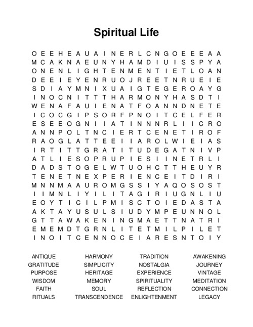 Spiritual Life Word Search Puzzle