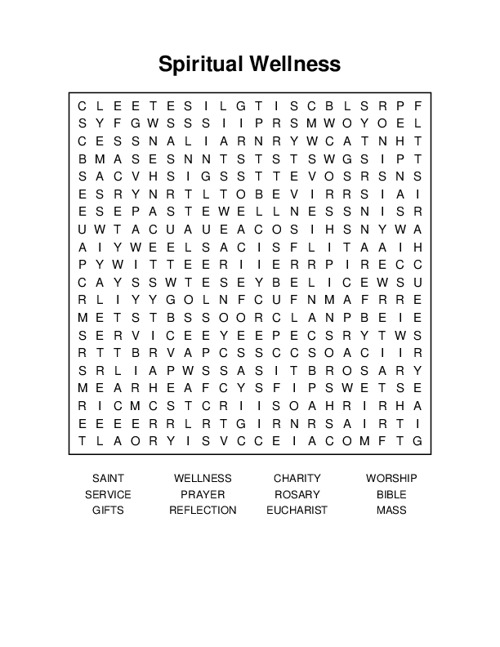 Spiritual Wellness Word Search Puzzle